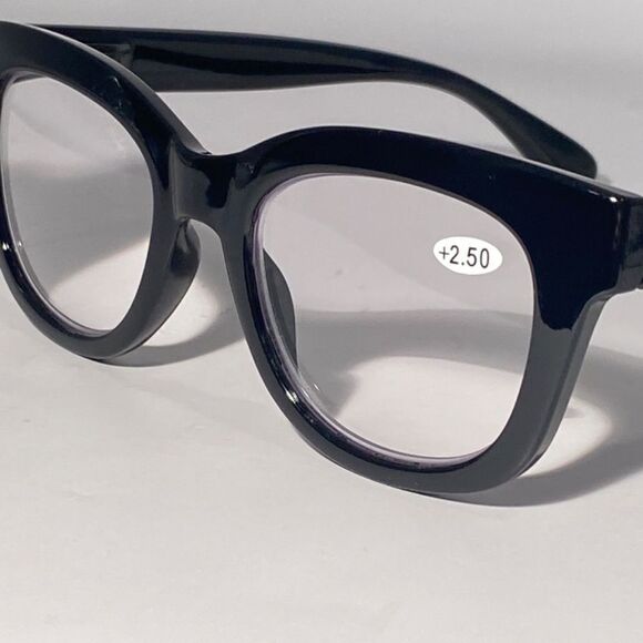 1142 Mona Reading Glasses 2.50 Sq Eyeglasses Black Frames Readers NWT - Picture 8 of 9